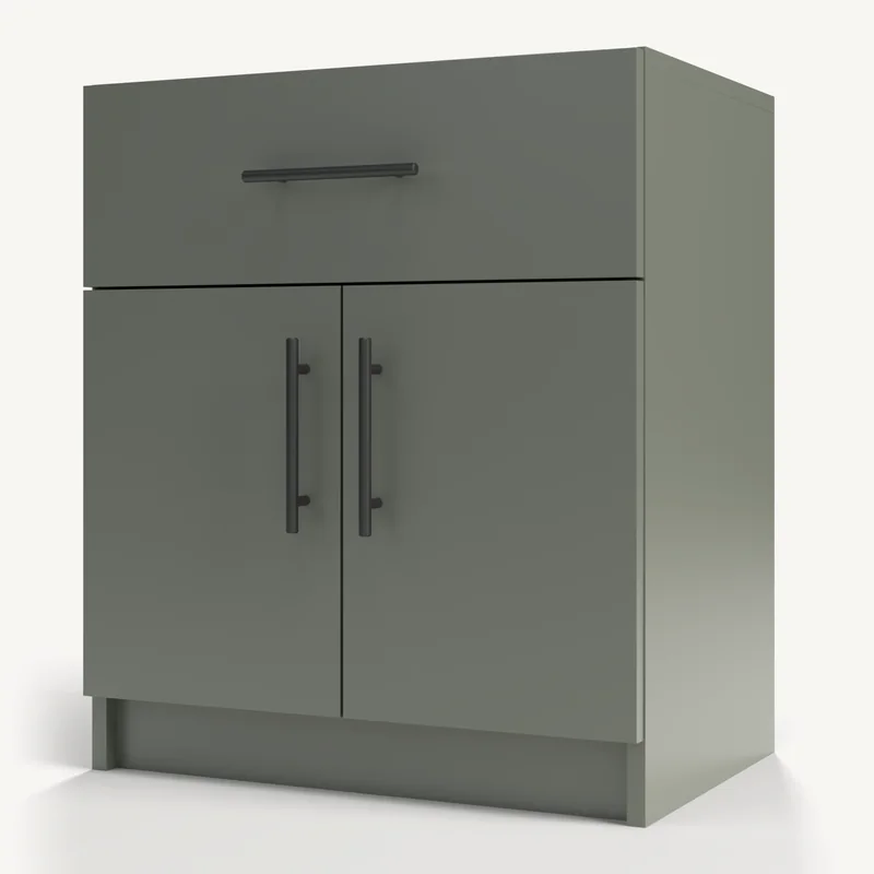 Horizontal Doors with a Drawer Over in Pewter Green