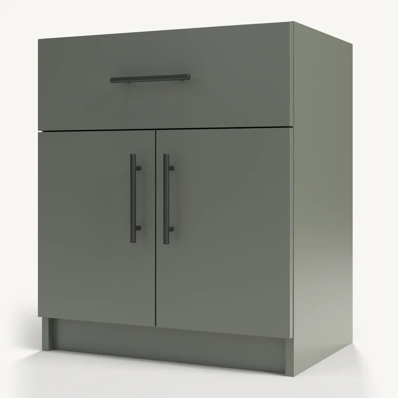 Horizontal Doors with a Drawer Over in Pewter Green