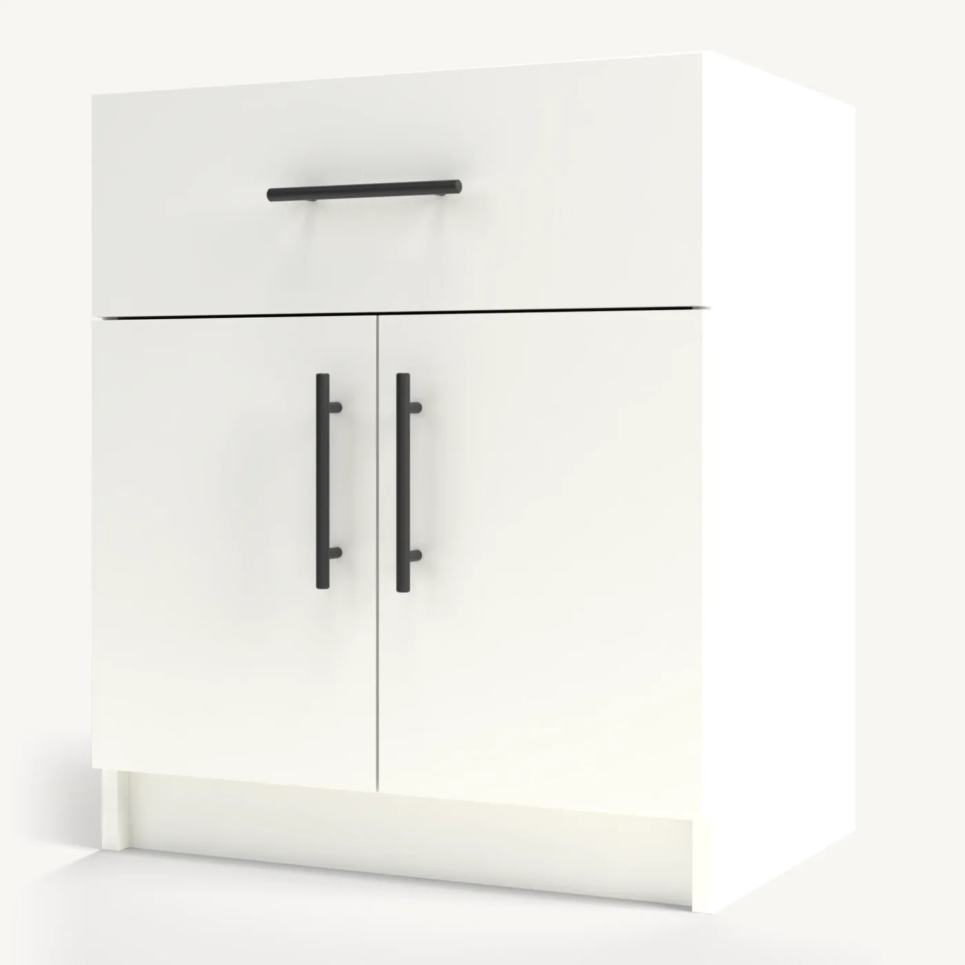 Pure White Doors with a Drawer Over Horizontal Side Cabinet, shut, three-quarter view (rendered)