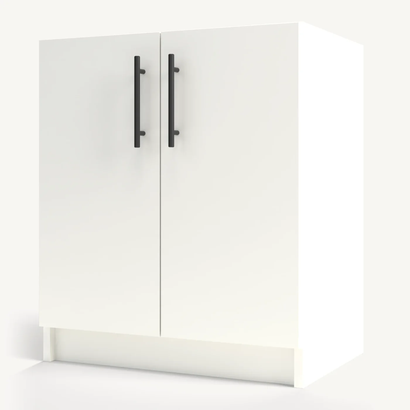 Pure White Doors Horizontal Side Cabinet, shut, three-quarter view (rendered)