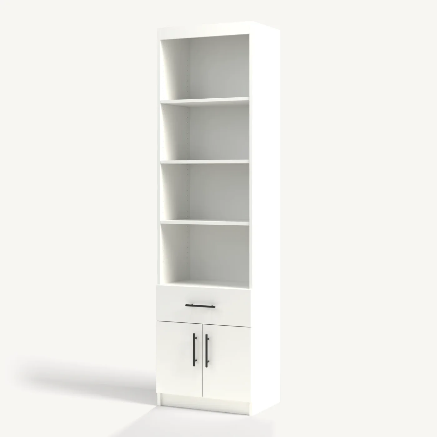 Pure White Doors with a Drawer Over Vertical Side Cabinet, shut, three-quarter view (rendered)