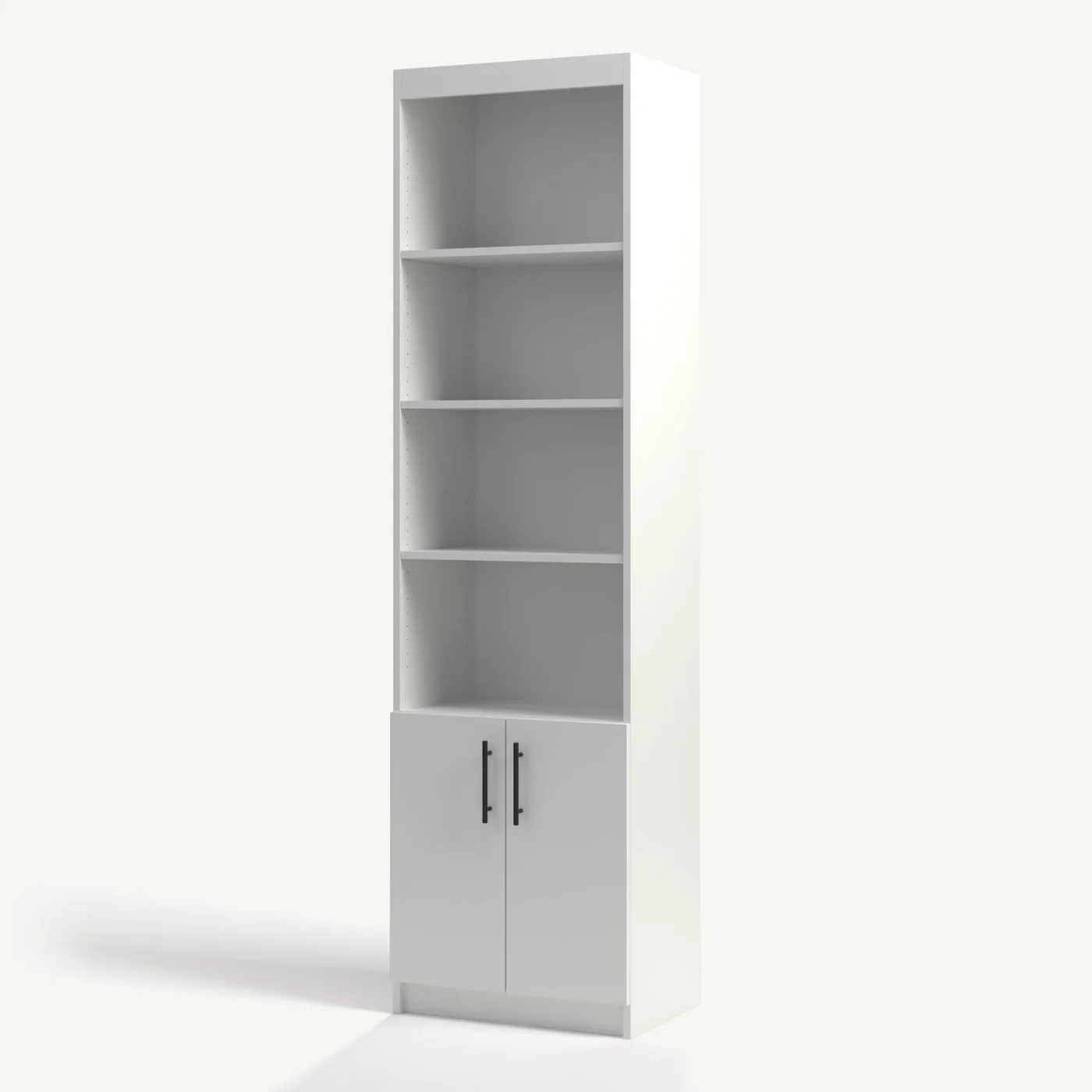 Pure White Doors Vertical Side Cabinet, shut, three-quarter view (rendered)